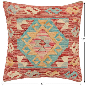 handmade Traditional Pillow Red Blue Hand-Woven SQUARE 100% WOOL  Hand woven turkish pillow  2 x 2